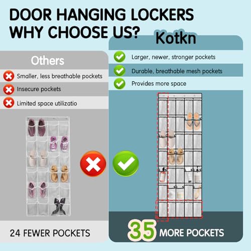 Kotkn 35 Compartment Over The Door Storage - Breathable Mesh Hanging Organizer with Large Pockets, Space Saving Design for Men & Women's Footwear, Closet, Bedroom （White） - color: 35-White