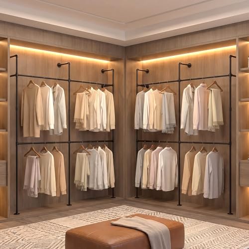 Giantex Industrial Pipe Clothing Rack, 79" Wall Mounted Heavy-Duty Metal Garment Organizer with 4 Hanging Rods, 2-Tier Walk-in Closet System for Wardrobe Closet, Retail Display - size: 79 Inches