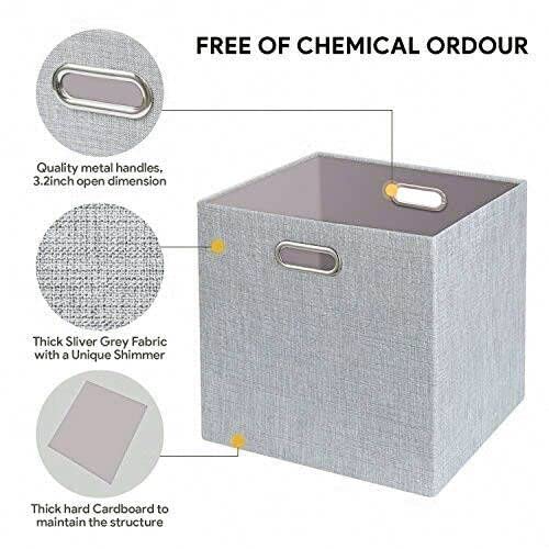 Posprica 3X Thicker Fabric Storage Cubes 13 inch Collapsible Storage Bins for Organization, Cubby Storage Baskets for Organizing Shelf Cabinet Bookcase Boxes, Set of 4, Sliver Grey - color: Silver Grey, size: 13×13×13/4pcs