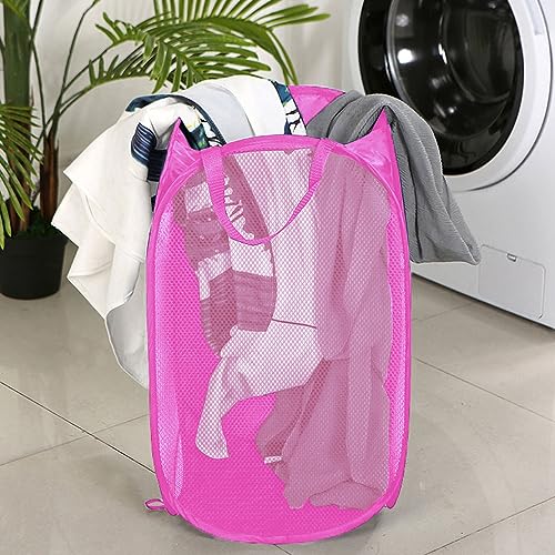 Larpur 2Pack Foldable Popup Laundry Basket, Collapsible Portable Mesh Clothes Washing Laundry Hamper with Reinforced Carry Handles (Pink) - color: 2*Pink