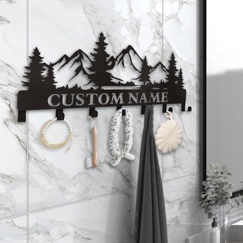 Dyoart Personalized Custom Mountain Theme Key Holder with Name, Metal Wall Mount, Coat Rack, Key Hooks, Home Decor Gift - color: 05 Mountain