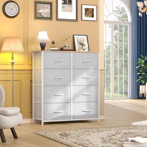 DWVO Fabric Dresser for Room, Tall Storage 8 Drawers, Black Dresser & Chest of Drawers, Storage Drawer Organizer for Closet, Living Room - color: Light Grey-white Handle, style: 8-Drawer