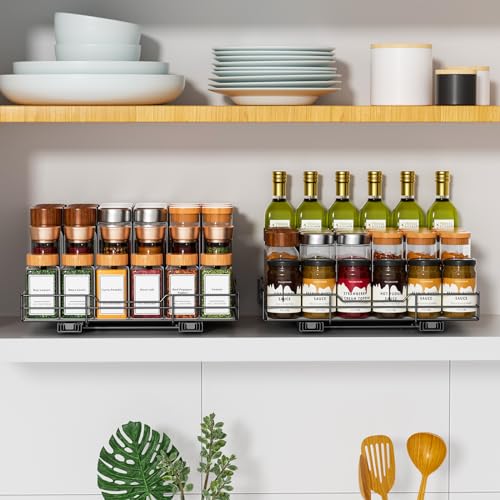 RCHYFEED Pull Out Spice Rack Organizer for Cabinet,Slide out Spice Organization for Inside Cabinets,Heavy Duty Seasoning Organizer Fits Kitchen and Pantry,Sauces,Canned (12.5''Wx10.5''Dx2.5''H) - size: 1 Tier-12.5''Wx10.5''Dx2.5''H