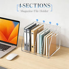 4-Tier Clear Acrylic File Holder, Vertical Document Organizer for Magazines, Binders, Notebooks & Envelopes - Multi-Purpose Desk Storage for Home Office（B5,4 Sections） - size: B5, 4 Sections