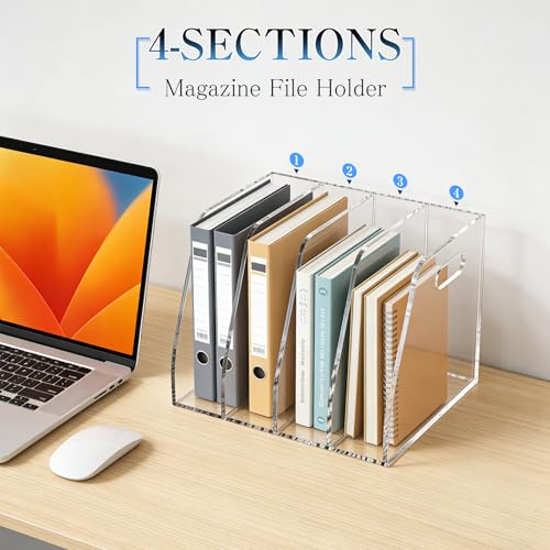 4-Tier Clear Acrylic File Holder, Vertical Document Organizer for Magazines, Binders, Notebooks & Envelopes - Multi-Purpose Desk Storage for Home Office（B5,4 Sections） - size: B5, 4 Sections