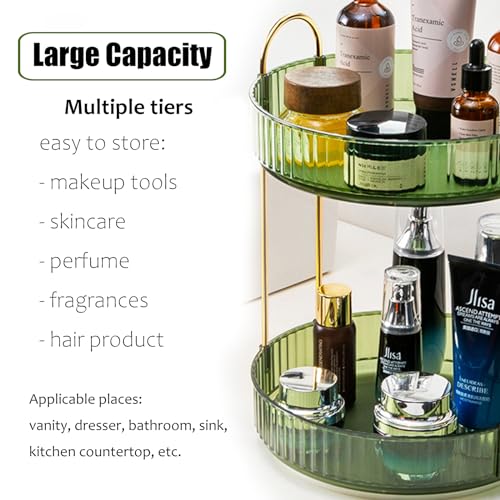 Rotating Makeup Organizer Countertop 2 Tier Lazy Susan Trays Clear Skincare Perfume Storage for Bathroom Counter Vanity, Green Gold - color: Green, size: 2 Tier