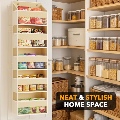 SpaceAid 1 Pack Over The Door Organizer with 5 Large Pockets and 10 Mesh Side Pockets, 5 Layers Door Organizer Hanging with Clear Window for Bedroom, Bathroom, Pantry and Nursery, Beige - color: Beige, size: 1 Pack