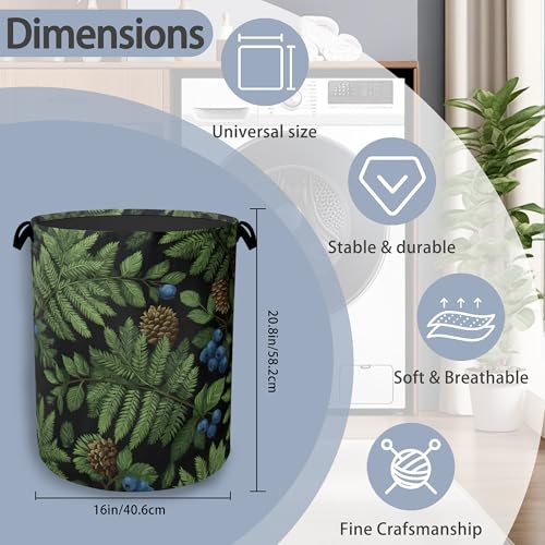 Ferns Blueberry Laundry Basket,Nuts Foldable with Handles Tote Bag Oxford Cloth for Bathroom Bedroom Dirty Clothes Storage Bucket 16" x 20.8" - color: Ferns Blueberry Nuts