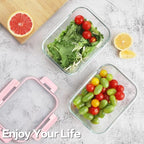 HOMBERKING 24pc Glass Food Storage Containers with Lids, Airtight Glass Bento Boxes, BPA Free & Leak Proof, Pantry Kitchen Storage (12 Lids & 12 Containers) - Pink - color: Pink