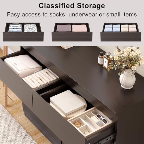 Jocoevol Modern 6 Drawer Dresser - Simply Chest of Drawers for Bedroom, Closet, Living Room, Hallway, Entryway, Wood Storage Double Dresser with Smooth Metal Rails - Retro Brown - color: Retro Brown