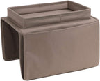 Sofa Armrest Organizer with Cup Holder No-Slip Couch Sofa Armrest Organiser Couch Remote Caddy Control Holder with 1 Large Pockets and 3 Small Pockets for TV Remotes Cellphone Magazines Ipad Drinks - color: Kaki