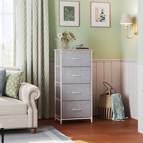WLIVE 4 Drawers Dresser for Bedroom, Light Grey Fabric Clothes Storage Organizer Unit, Dresser for Hallway, Entryway, Closets, Sturdy Steel Frame, Wood Top - color: Light Grey