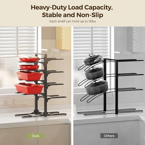 LAMU 10-Tier Pots and Pans Organizer under Cabinet, 23.62" Height Heavy Duty Pots Pans Organizer Rack for inside Cabinet Adjustable for Big Stockpots, Dutch Oven, Cast-iron Pans, Heavy Cookware - color: Black, size: XXL-10Tier-23.6“H