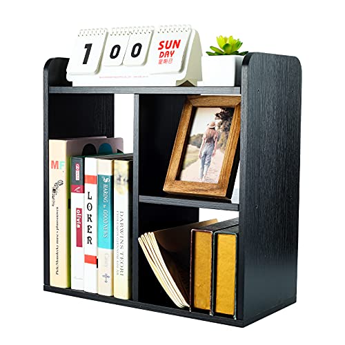 PAG Desktop Shelf Freestanding Wood Small Bookshelf Desk Supplies Organizers and Accessories Storage Display Rack Office Decor for Women, Black - color: Black, size: Style 2