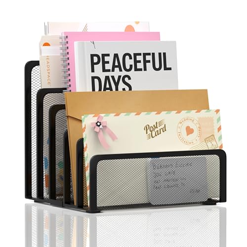 Mail Organizer with 5 Slot, Metal Mail Holder for Desk, Office File Holder Letter Organizer for Mails (Black) - color: Black