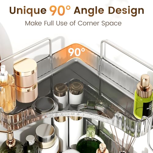 3-Tier Corner Organizer with Hooks, Gray PET Counter Storage | Multi-Purpose for Bathroom Skincare & Kitchen Organization - color: Grey, size: 3 Tier