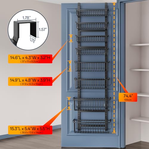 Over The Door Pantry Organizer, 8-Tier Over The Door Organizer with Adjustable Baskets, Metal Hanging Spice Rack for Pantry Organizers and Storage, Suitable for Kitchen Laundry Room & Bathroom, Black - color: Black