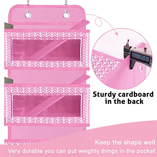 VERONLY Over The Door Hanging Organizer with 5 Large Pockets - Wall Mount Pantry Storage with 2 Big Metal Hooks for Baby Girl’s Diapers Closet, Bathroom, Nursery, Bedroom, Dorm, Baby, Kids Toys (Pink) - color: Branch Pattern Pink