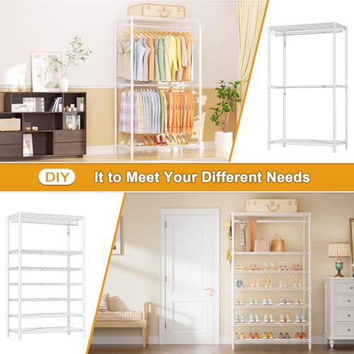 Ulif E13 Max Heavy Duty Clothes Rack（With 4 Hanger Rods & 8 Shelves） Freestanding Clothing Racks for Hanging Clothes，Adjustable Closet，Metal Garment Rack 86" W x16 D x77 H，Max Load 1100LBS，White - color: White, size: E13 Max