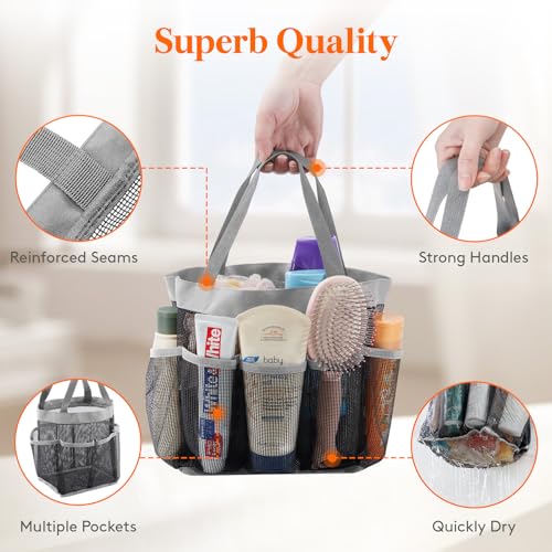 Lifewit Mesh Shower Caddy Portable for College Dorm Room Essentials with 7 Pockets, Freestanding Hanging Organizer Basket, Quick Dry Tote Bag for Camping, Bathroom, Beach, Travel, 1 Pack, Grey - color: Grey