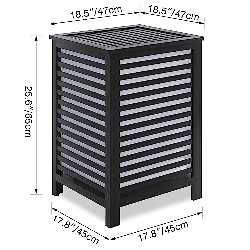 SMIBUY Double Laundry Hamper with Lid, 120L Bamboo Laundry Basket with Removable Liner Bag, 2-Section Clothes Divider Laundry Sorter for Laundry Room, Bathroom, Bedroom (Black) - color: Black
