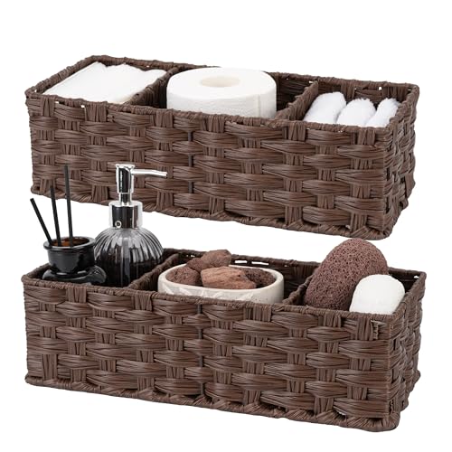 GRANNY SAYS Bathroom Baskets for Organizing, Wicker Baskets for Shelves, Toilet Storage Basket with Dividers, Small Basket for Organizing, Brown, 2-Pack - color: Brown