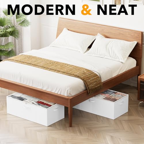 SpaceAid 2 Pack 10" High Under Bed Storage Containers, Large Underbed Storage Organizer Bins with Lids for Bedroom, Dorm, Clothes, Closet Organization, Bed Sheets and Blankets (White) - color: White