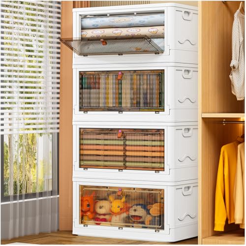 CTSNSLH 4 Tier Plastic Storage Bins with Lids 102QT - Stackable Storage Bins with Wheels, Organizers and Storage, Plastic Storage Cabinet Organization and Storage for Living Room,Office,Dorm - size: 102Qt 4-Tier&4 Lids