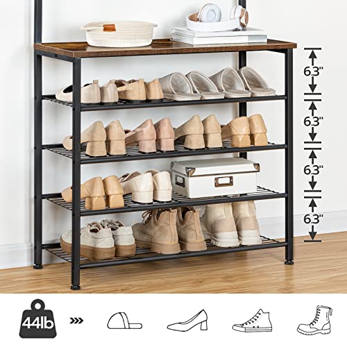 HOOBRO Hall Tree, Coat Rack with Shoe Rack, Hall Tree with Bench, 5 Tier Shoe Storage Organizer with 9 Hooks for Entryway, Closet, Sturdy, Industrial, Rustic Brown and Black BF80MT01G2 - color: Rustic Brown + Black, size: 31.5"L x 12.6"W x 74.8"H