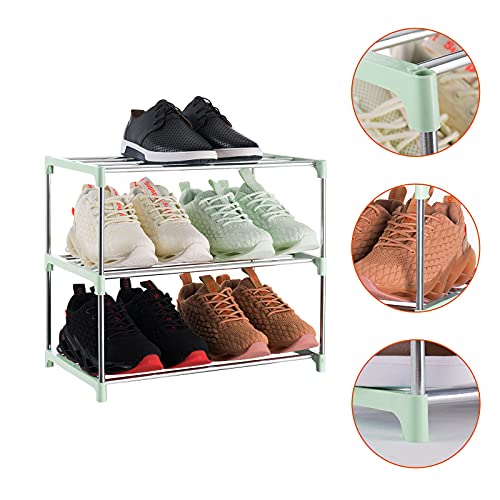 3-Tier Stackable Small Shoe Rack, Lightweight Shoe Shelf Storage Organizer for Entryway, Hallway and Closet(Green) - color: Green, size: 3-Tier