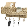 Hook Woven Rattan Key Holder & Mail Organizer, Scalloped Wave Design Decorative Wall Mount for Entryway, Living Room & Hallway, Natural Paper Rattan