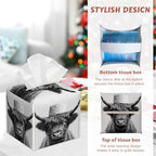 2 Pcs Tissue Box Cover Square,Funny Highland Cow Tissue Box Holder Leather Facial Paper Organizer Dispenser for Bathroom Kitchen Bedroom Night Stand Office Desk - color: Funny Highland Cow