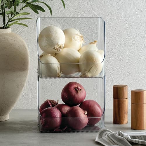 iDesign Linus Stacking Organizer Bins for Kitchen, Pantry, Office, Bathroom, Extra Large-Clear - size: Large