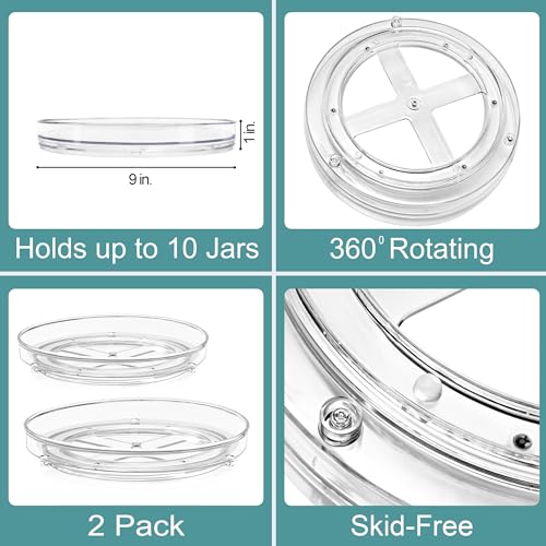 Sorbus 9 Inch Clear Lazy Susan Organizer Set, 2 Flat Turntable Organizer for Spice Organization for Cabinet, One 2 Tier Lazy Susan for Kitchen, Home, Office, Closet, Laundry Room Organization - size: 2 Flat + 2 Tiered