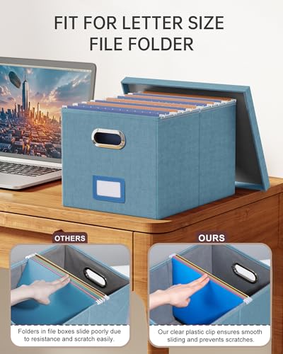 2 Pack File Storage Organizer, Filing Box, Portable File Box with Lid, Fit for Letter/Legal File Folder Storage, Document Organizer, Dark-blue - color: Dark-blue, size: 2 pack