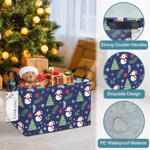 FANKANG Storage Bins,Christmas Nursery Hamper Canvas Laundry Basket Foldable with Waterproof PE Coating Storage Baskets for Boys and Girls, Office, Bedroom,Toys(Rec-Christmas snowman ） - color: Rec-Christmas snowman