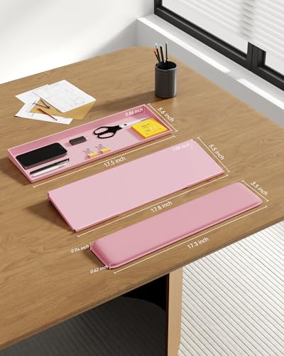 Laborio Computer Keyboard Stand with Storage Box, Keyboard Riser Wrist Rest for Desktop, Office Desk Organizer Accessories(Pink) - color: Pink