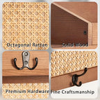 Coat Rack Wall Mount with Hooks & Shelf - Wooden Entryway Organizer for Hanging Coats, Keys, Hangers - Space Saving Durable Wood Holder for Hallway, Bedroom, Office-The Rattan Model