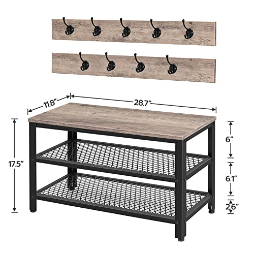 HOOBRO Hall Tree Entryway Storage Bench, Coat Rack Shoe Bench, Shoe Rack Organizer with Coat Hooks, 3-in-1 Design, Wooden Furniture with Metal Frame, Greige and Black BG17MT01 - color: Greige + Black, size: 28.7"L x 11.8"W x 17.5"H