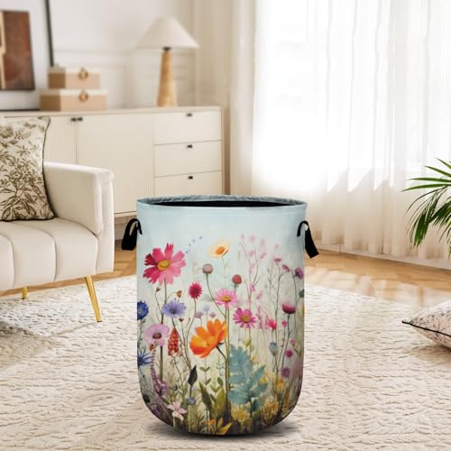 Colourful Blooming Wildflower Laundry Basket, Laundry Hamper Collapsible Oxford Cloth with Handle Clothes Toy Storage Bin for Bathroom Laundry Room Bedroom 15.7 X 20 Inch - color: Colourful Blooming Wildflower