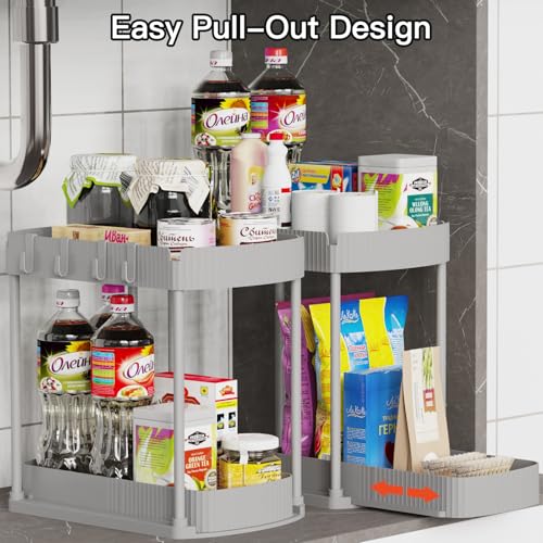 Ukeetap 2 Pack Multi-Purpose Pull-Out Storage Organizers, Under Sink Organizers and Storage for Bathroom & Kitchen, Under Cabinet Organizers and storage, 12.8 Inch, Grey - color: Gray, size: 12.8 Inch