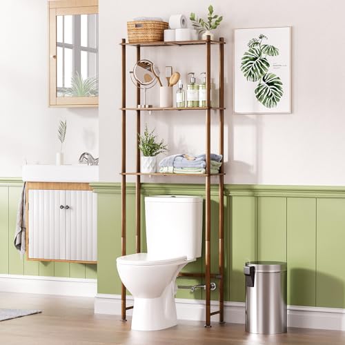 AmazerBath Bamboo Over The Toilet Storage Shelf, Over Toilet Bathroom Organizer Rack, 3-Tier Bathroom Shelves Over Toilet, Space Saver, Walnut Brown - style: Walnut Brown-3-tier