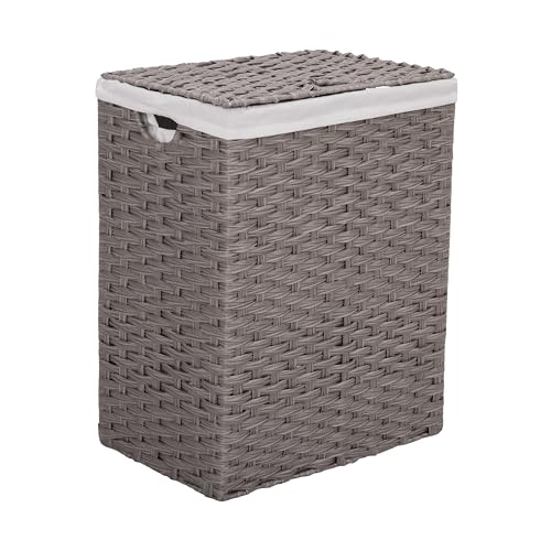 Seville Classics Premium Handwoven Portable Laundry Bin Basket with Carrying Handles, Household Storage for Clothes, Linens, Sheets, Gray, Rectangular Hamper - color: Gray, size: Rectangular Hamper (1-Pack)