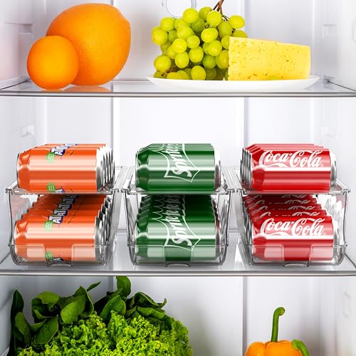 Simple Houseware 4-Pack Auto-Rolling Beverage Can Organizer for Fridge, Clear Front-Loading Soda Dispenser with Smooth Glide Design, Space-Saving Refrigerator Storage Bins - size: 4 Pack