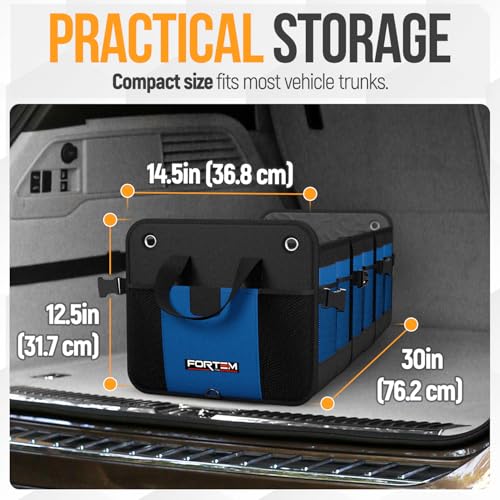 FORTEM Trunk Organizer with Cooler For SUV Car Organizer and Storage, Collapsible Multi-Compartment, Perfect Christmas Gifts For Men, Women, 1680D Oxford, Non Slip Bottom, Straps, Soft Cover 110L - color: Blue, size: Double Extra Large (110L)