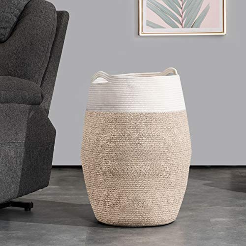 Cotton Rope Laundry Hamper by YOUDENOVA, 105L - Woven Collapsible Basket Clothes Storage for Blankets, Room Organizing, Bedroom Storage, – Brown & White - color: Brown
