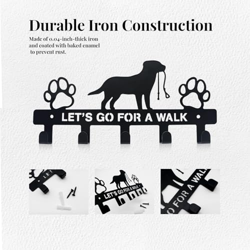 Dog Leash Holder for Wall, Key Holder Mount with 5 Metal Hooks, Pet Leash and Key Organizer, Screw Mounted Rack for Leashes Keys Collars, Entryway Garage Mudroom - style: 5-Hook