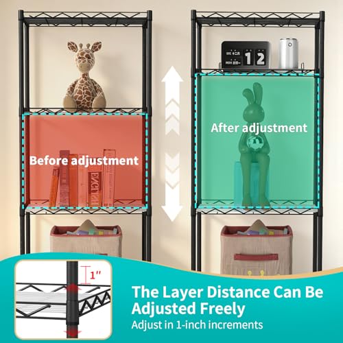 BestOffice | 4-Tier Wire Storage Shelves | 12"D x 18"W x 44"H | Black | with Adjustable Racks PP Liners | Compact Metal Shelf, Holds Upto 600 lbs | Ideal for Kitchens Closets Bathrooms Small Corners - color: Black, size: 12"D x 18"W x 44"H