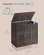 SONGMICS 3-Section Laundry Hamper with Lid, 42.2 Gal (160L) PE Rattan Laundry Basket with Removable Washable Liners, for Bedroom & Living Room, Chestnut Brown ULCB223ME01 - color: Chestnut Brown, size: 160 L (3 Basket)