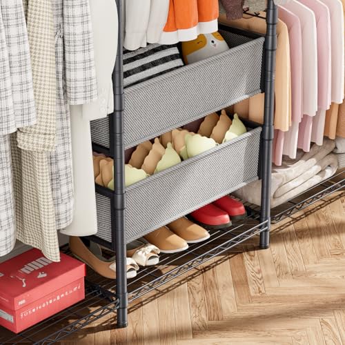 Golpart Coat Rack Clothes Wardrobe：Closet Organizer and Storage Clothing Garment Rack with Shelves Heavy Duty for Hanging Clothes Portable Adjustable Black 15.8" DX69 WX76.75 H - color: Black, size: 15.8"DX69"WX76.75"H